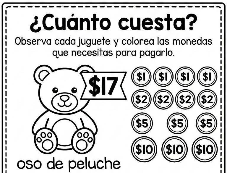 💰 ¿Cuánto cuesta? Actividades con monedas para niños (PDF para imprimir)